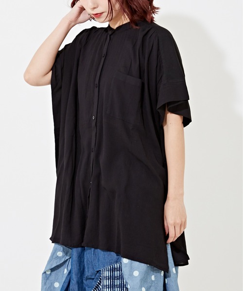 CUBE SUGAR（キューブシュガー）の「WEB限定レーヨン楊柳ビッグブラウス（シャツ/ブラウス・レディース・カーキ/ブラック/サックスブルー・M）」の2枚目の写真