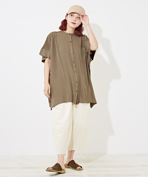 CUBE SUGAR（キューブシュガー）の「WEB限定レーヨン楊柳ビッグブラウス（シャツ/ブラウス・レディース・カーキ/ブラック/サックスブルー・M）」の7枚目の写真