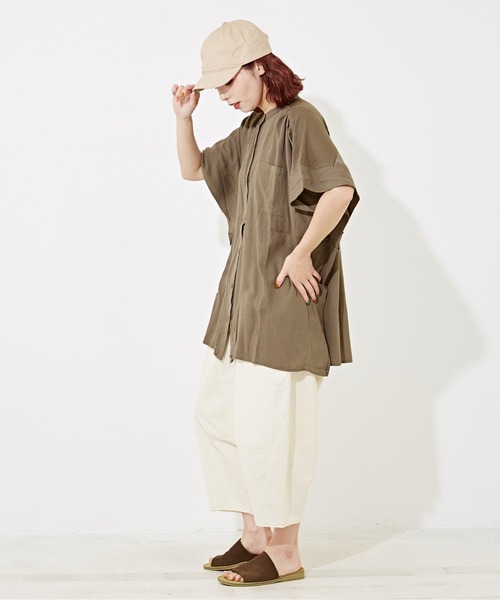 CUBE SUGAR（キューブシュガー）の「WEB限定レーヨン楊柳ビッグブラウス（シャツ/ブラウス・レディース・カーキ/ブラック/サックスブルー・M）」の8枚目の写真