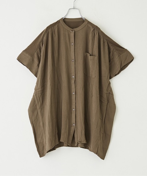 CUBE SUGAR（キューブシュガー）の「WEB限定レーヨン楊柳ビッグブラウス（シャツ/ブラウス・レディース・カーキ/ブラック/サックスブルー・M）」の10枚目の写真