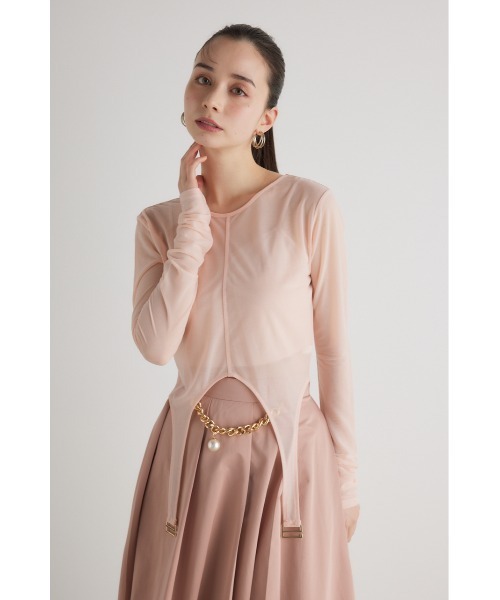 rienda(リエンダ)の「ガーターシアートップス 春服(Tシャツ/カットソー・レディース・ピンク/アイボリー/ブラック・FREE)」の11枚目の写真