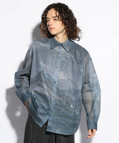 HARE（ハレ）の「ランドスケーププリントシアーシャツ(HARE)（シャツ/ブラウス・メンズ・ブラック/ブルー/レッド・FREE）」の21枚目の写真