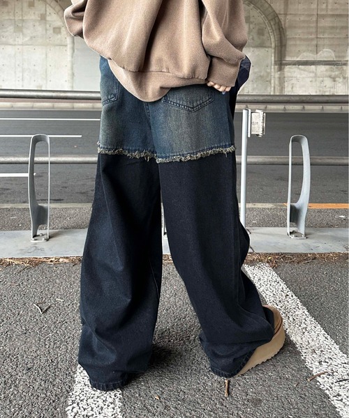 sedacle(セダクル)の「切り替えオーバーダイデニム(デニムパンツ・メンズ・ブラック/インディゴブルー・SMALL/LARGE/MEDIUM)」の4枚目の写真