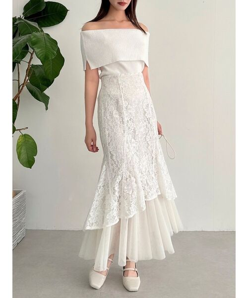 dazzlin（ダズリン）の「クロップドオフショルニットプルオーバー（ニット/セーター・レディース・オフホワイト/グレー/ブラック/ピンク/オレンジ・FREE）」の14枚目の写真