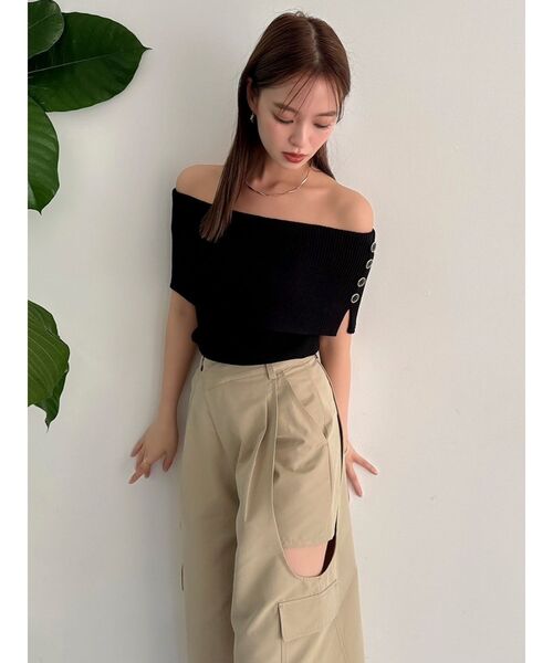 dazzlin（ダズリン）の「クロップドオフショルニットプルオーバー（ニット/セーター・レディース・オフホワイト/グレー/ブラック/ピンク/オレンジ・FREE）」の15枚目の写真