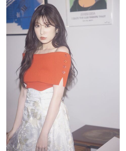 dazzlin（ダズリン）の「クロップドオフショルニットプルオーバー（ニット/セーター・レディース・オフホワイト/グレー/ブラック/ピンク/オレンジ・FREE）」の19枚目の写真