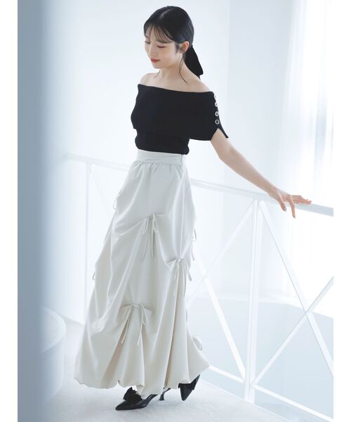 dazzlin（ダズリン）の「クロップドオフショルニットプルオーバー（ニット/セーター・レディース・オフホワイト/グレー/ブラック/ピンク/オレンジ・FREE）」の22枚目の写真