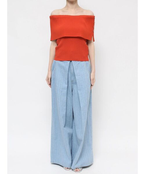 dazzlin（ダズリン）の「クロップドオフショルニットプルオーバー（ニット/セーター・レディース・オフホワイト/グレー/ブラック/ピンク/オレンジ・FREE）」の6枚目の写真