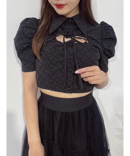 EATME（イートミー）の「ギャザーデコルテブラウス（シャツ/ブラウス・レディース・ブラック/オフホワイト・FREE）」の3枚目の写真