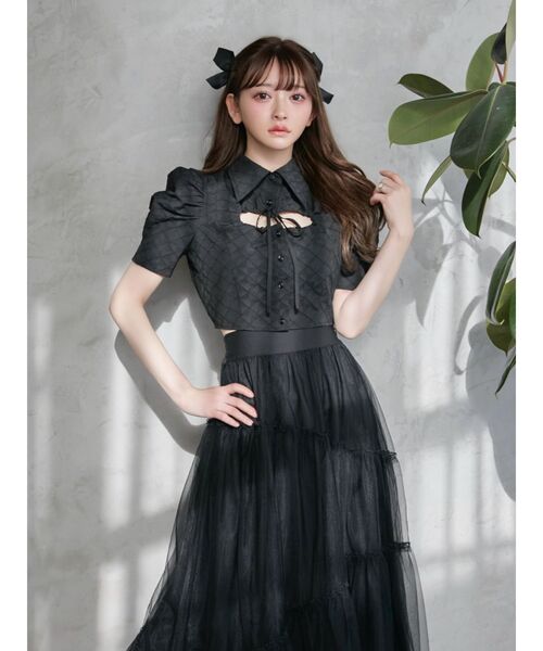 EATME（イートミー）の「ギャザーデコルテブラウス（シャツ/ブラウス・レディース・ブラック/オフホワイト・FREE）」の5枚目の写真