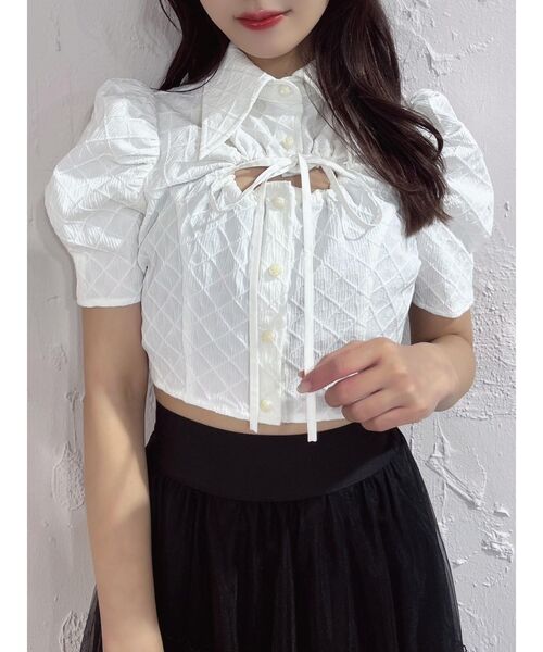 EATME（イートミー）の「ギャザーデコルテブラウス（シャツ/ブラウス・レディース・ブラック/オフホワイト・FREE）」の6枚目の写真