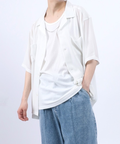ANPAS（アンパス）の「Willow Fabric Open Collar Shirt/楊柳 オープンカラーシャツ メンズ レディース（シャツ/ブラウス・メンズ・ライトグリーン/ホワイト/サックスブルー/ブラック・LL/L/M）」の11枚目の写真