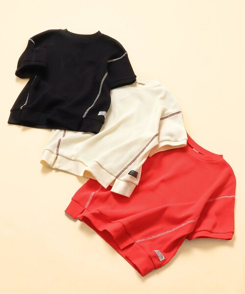 BREEZE（ブリーズ）の「WEB限定 ワッフルTシャツ（Tシャツ/カットソー・キッズ・レッド/ブラック/オフホワイト・80/90/100/110/120/130/140）」の8枚目の写真