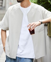 FREAK'S STORE（フリークスストア）の「FREAK’S STORE/フリークスストア 速乾素材 リラックスフィット  ノーカラー ベースボールシャツ ショートスリーブ リネン風 ホームケア/ジップ/半袖（シャツ/ブラウス）」