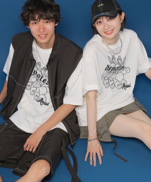 Anui(アニュイ)の「【UNISEX/2サイズ展開】ヤンキーラビットTシャツ(Tシャツ/カットソー・レディース・チャコールグレー/オフホワイト/ピンク/ブラック・MEDIUM/LARGE)」の5枚目の写真