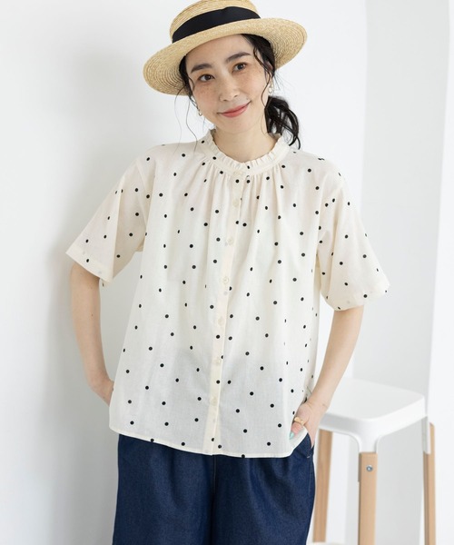 セール】シングルガーゼ襟フリルブラウス（シャツ/ブラウス