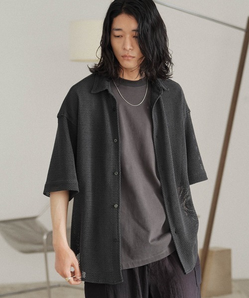 WYM LIDNM(ウィム バイ リドム)の「MESH H/S SHIRT(シャツ/ブラウス・メンズ・チャコール/アッシュブラウン/グレー系・S/M/L)」の8枚目の写真