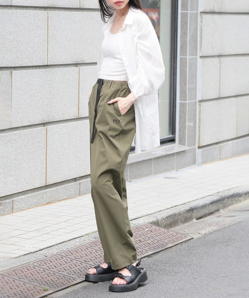 POLO BCS（ポロ ビーシーエス）の「【POLO BCS】ハイカウント　セミバギーパンツ ポロ刺繍　ウエストゴム（スウェットパンツ・レディース・ブラック/オリーブ・S/M/L/XL/XS）」の8枚目の写真