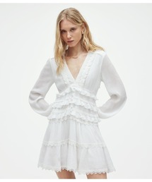 ZORA V-NECK RUFFLED MINI DRESS | ZORA Vネック フリル ミニ ドレス・ワンピース
