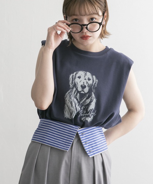 KBF(ケイビーエフ)の「ノースリーブプリントカットソー(Tシャツ/カットソー・レディース・グレー/ネイビー/イエロー・ONE)」の3枚目の写真