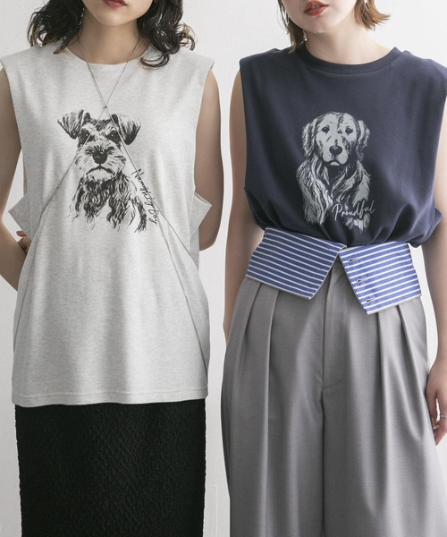 KBF(ケイビーエフ)の「ノースリーブプリントカットソー(Tシャツ/カットソー・レディース・グレー/ネイビー/イエロー・ONE)」の21枚目の写真