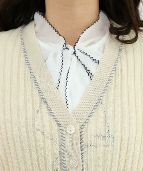 an another angelus（アンアナザーアンジェラス）の「配色ステッチ透かし編みニットカーディガン/ananotherangelus（カーディガン/ボレロ・レディース・アイボリー/ネイビー/ラベンダー・FREE）」の11枚目の写真