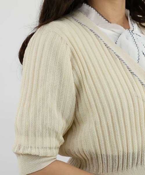 an another angelus（アンアナザーアンジェラス）の「配色ステッチ透かし編みニットカーディガン/ananotherangelus（カーディガン/ボレロ・レディース・アイボリー/ネイビー/ラベンダー・FREE）」の12枚目の写真
