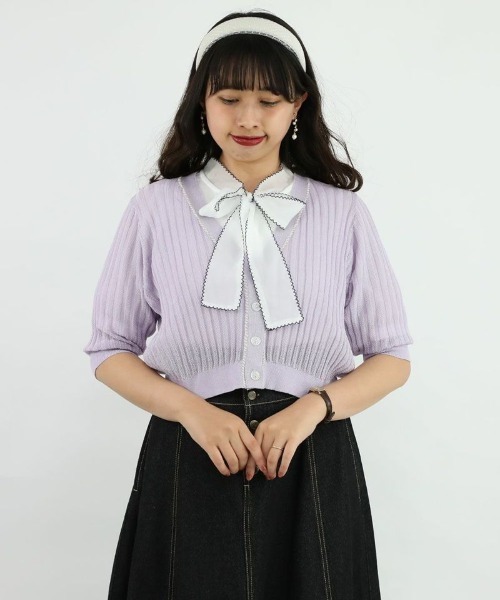 an another angelus（アンアナザーアンジェラス）の「配色ステッチ透かし編みニットカーディガン/ananotherangelus（カーディガン/ボレロ・レディース・アイボリー/ネイビー/ラベンダー・FREE）」の17枚目の写真