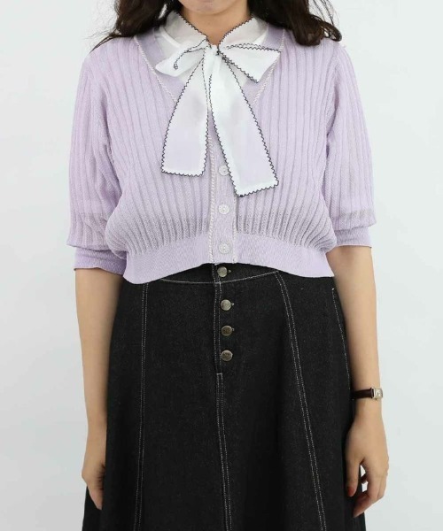 an another angelus（アンアナザーアンジェラス）の「配色ステッチ透かし編みニットカーディガン/ananotherangelus（カーディガン/ボレロ・レディース・アイボリー/ネイビー/ラベンダー・FREE）」の18枚目の写真