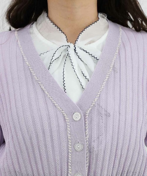 an another angelus（アンアナザーアンジェラス）の「配色ステッチ透かし編みニットカーディガン/ananotherangelus（カーディガン/ボレロ・レディース・アイボリー/ネイビー/ラベンダー・FREE）」の19枚目の写真