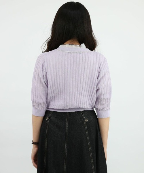 an another angelus（アンアナザーアンジェラス）の「配色ステッチ透かし編みニットカーディガン/ananotherangelus（カーディガン/ボレロ・レディース・アイボリー/ネイビー/ラベンダー・FREE）」の22枚目の写真
