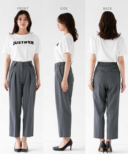 Emilyan(エミリアン)の「【さらっと涼しい夏デザインパンツ】WEB限定!手洗いOK!ラフリニークロス・タックテーパードパンツ(スーツパンツ・レディース・チャコールグレー/ライトベージュ・S/M/L)」の9枚目の写真