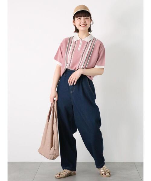 ehka sopo（エヘカソポ）の「ストライプジップニットポロ（ニット/セーター・レディース・グリーン/ピンク/オフホワイト/ブルー・F）」の5枚目の写真