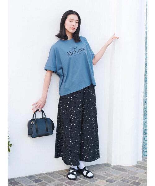 Samansa Mos2 blue（サマンサモスモスブルー）の「【接触冷感】冷感プリントビッグTシャツ（Tシャツ/カットソー・レディース・ブルー/ベージュ/ブラック/オフホワイト/ダークオレンジ・F）」の7枚目の写真