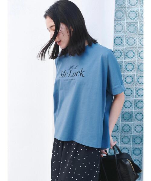 Samansa Mos2 blue（サマンサモスモスブルー）の「【接触冷感】冷感プリントビッグTシャツ（Tシャツ/カットソー・レディース・ブルー/ベージュ/ブラック/オフホワイト/ダークオレンジ・F）」の8枚目の写真