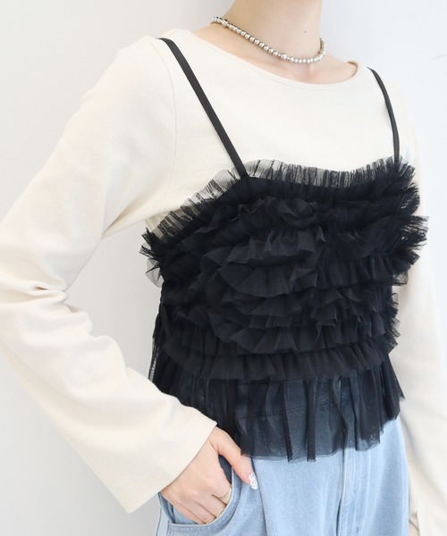 earth music&ecology(アースミュージックアンドエコロジー)の「チュールビスチェ(ベスト・レディース・ブラック/モカ/グレー・FREE)」の10枚目の写真