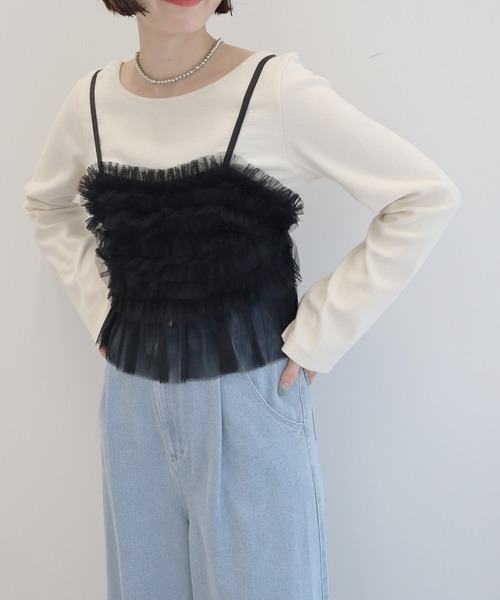 earth music&ecology(アースミュージックアンドエコロジー)の「チュールビスチェ(ベスト・レディース・ブラック/モカ/グレー・FREE)」の8枚目の写真