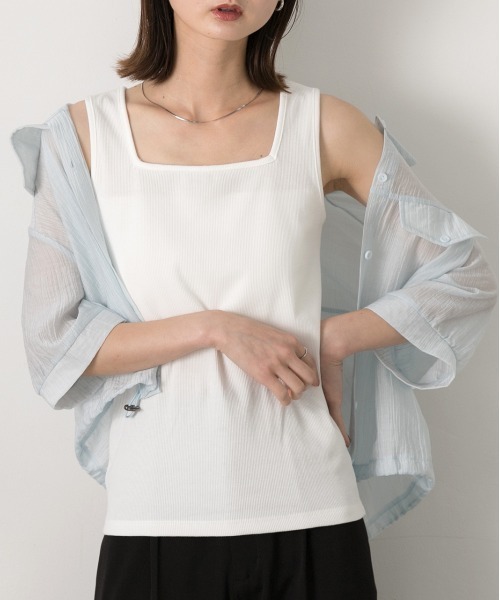 ad thie(アドティエ)の「スクエアネック リブタンクトップ(タンクトップ・レディース・オフホワイト/ブラック・LARGE/MEDIUM)」の5枚目の写真