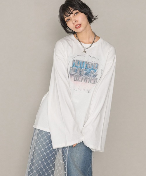 PAGEBOY（ページボーイ）の「カスレロゴワイドスリーブロンT（Tシャツ/カットソー・レディース・チャコールグレー/ホワイト・FREE）」の3枚目の写真