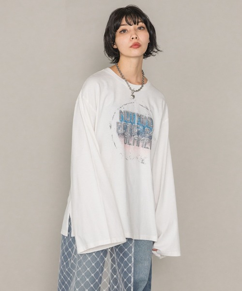 PAGEBOY（ページボーイ）の「カスレロゴワイドスリーブロンT（Tシャツ/カットソー・レディース・チャコールグレー/ホワイト・FREE）」の4枚目の写真