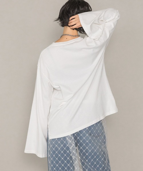 PAGEBOY（ページボーイ）の「カスレロゴワイドスリーブロンT（Tシャツ/カットソー・レディース・チャコールグレー/ホワイト・FREE）」の6枚目の写真