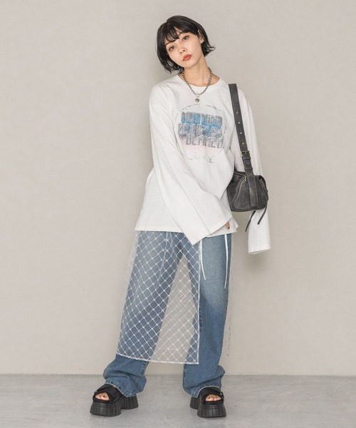 PAGEBOY（ページボーイ）の「カスレロゴワイドスリーブロンT（Tシャツ/カットソー・レディース・チャコールグレー/ホワイト・FREE）」の7枚目の写真