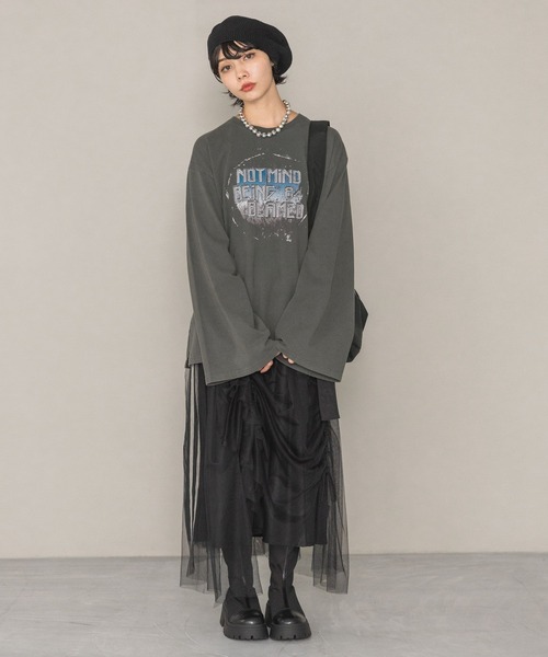PAGEBOY（ページボーイ）の「カスレロゴワイドスリーブロンT（Tシャツ/カットソー・レディース・チャコールグレー/ホワイト・FREE）」の9枚目の写真