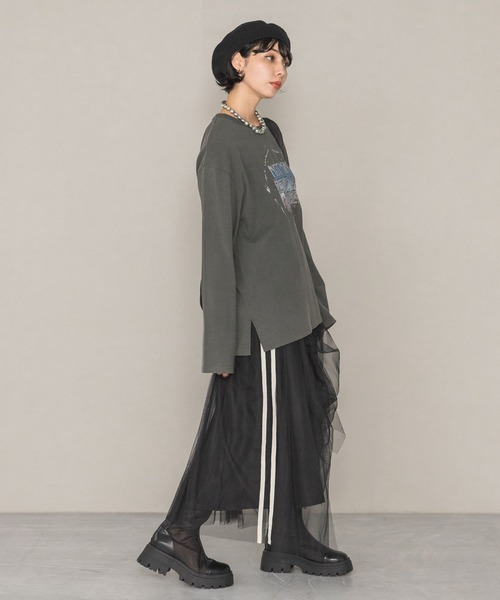 PAGEBOY（ページボーイ）の「カスレロゴワイドスリーブロンT（Tシャツ/カットソー・レディース・チャコールグレー/ホワイト・FREE）」の10枚目の写真