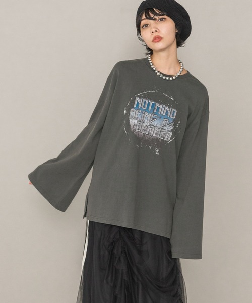 PAGEBOY（ページボーイ）の「カスレロゴワイドスリーブロンT（Tシャツ/カットソー・レディース・チャコールグレー/ホワイト・FREE）」の12枚目の写真