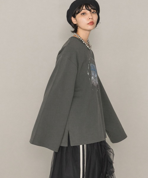 PAGEBOY（ページボーイ）の「カスレロゴワイドスリーブロンT（Tシャツ/カットソー・レディース・チャコールグレー/ホワイト・FREE）」の13枚目の写真