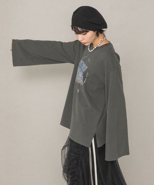 PAGEBOY（ページボーイ）の「カスレロゴワイドスリーブロンT（Tシャツ/カットソー・レディース・チャコールグレー/ホワイト・FREE）」の14枚目の写真
