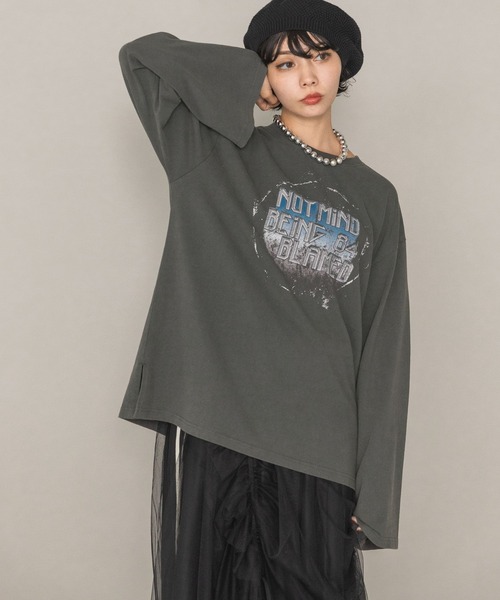 PAGEBOY（ページボーイ）の「カスレロゴワイドスリーブロンT（Tシャツ/カットソー・レディース・チャコールグレー/ホワイト・FREE）」の15枚目の写真