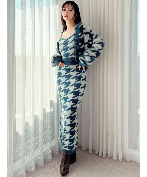 RESEXXY（リゼクシー）の「ハウンドトゥースシャギーニットタンク【セットアップ着用可能】（タンクトップ・レディース・ブラック/ワイン/グリーン・FREE）」の8枚目の写真