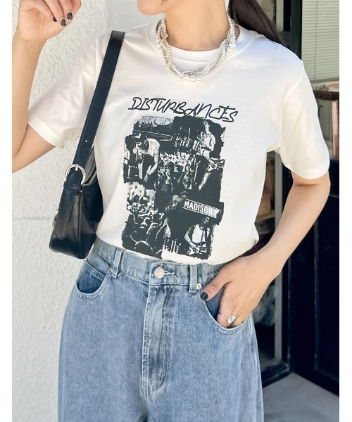 Re:EDIT（リエディ）の「[接触冷感][UVカット]モノトーンロックバンドTシャツ（Tシャツ/カットソー・レディース・ホワイト/ブラック・MEDIUM/LARGE）」の3枚目の写真
